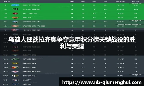 乌迪人迎战拉齐奥争夺意甲积分榜关键战役的胜利与荣耀